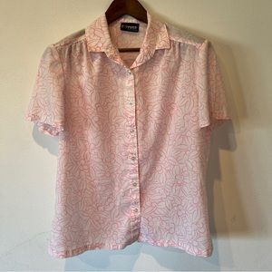 Vintage Russ Floral Botanical Button Front Short Sleeve Lightweight Blouse